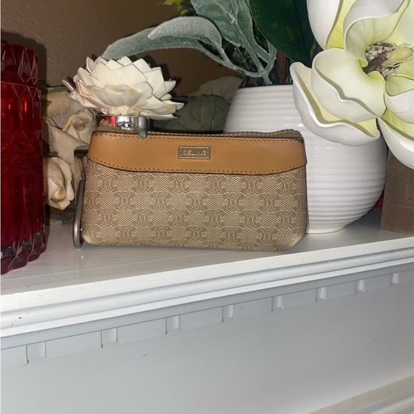 Celine Handbags - Celine Canvas Leather Tan/Gold Coon Pouch Cardholder Wallet JMB07